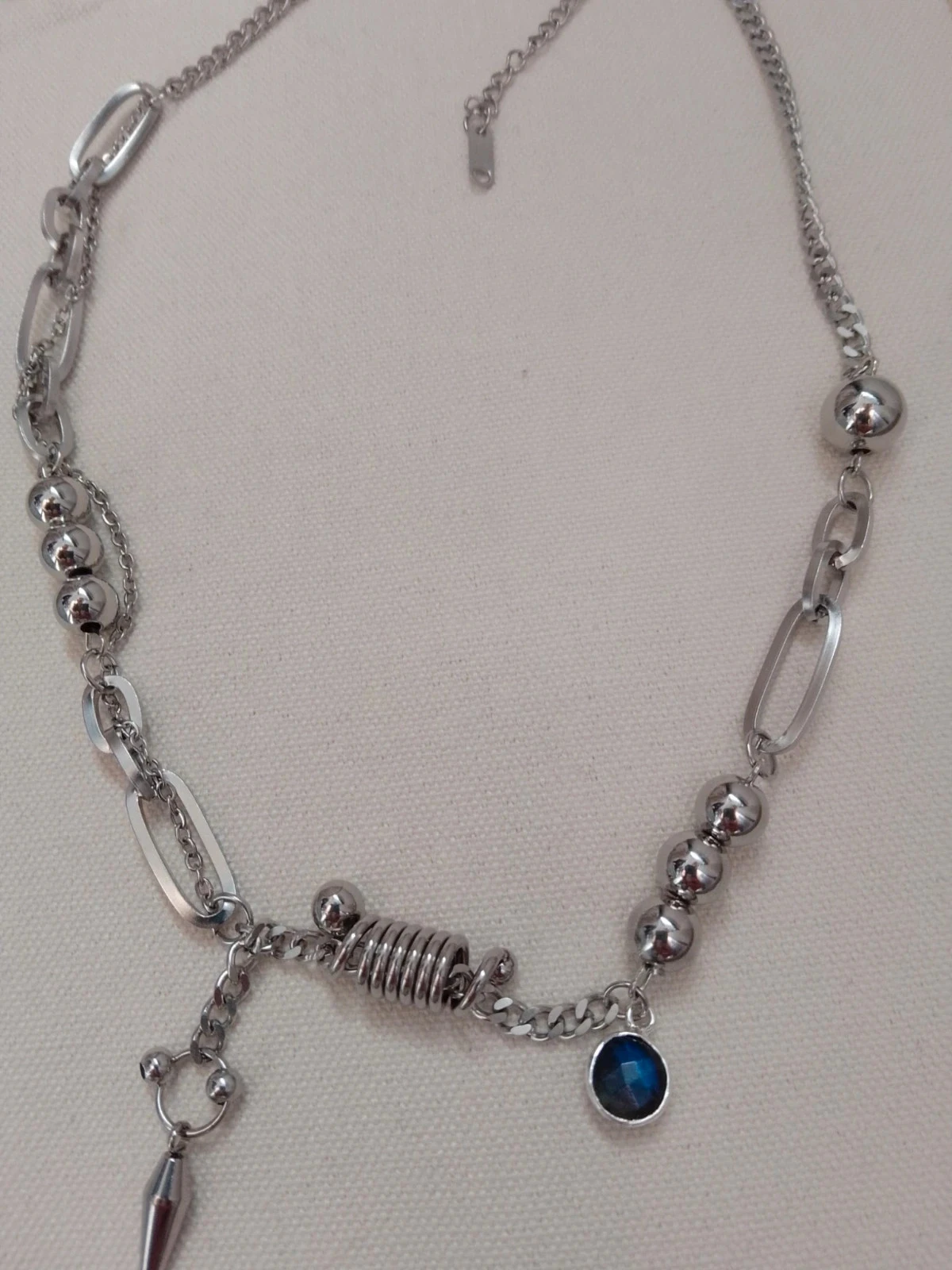 Collier acier argenté et pierre de labradorite sertie – photo 2
